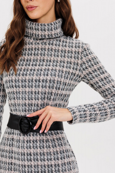 Платье трикотажное с поясом, полуприлегающий силуэт AVEEVA 5212 серое - фото 7