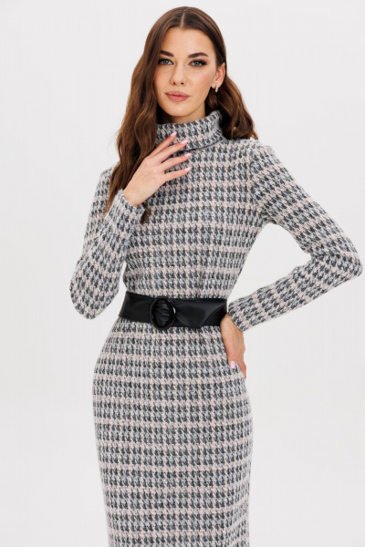 Платье трикотажное с поясом, полуприлегающий силуэт AVEEVA 5212 серое - фото 6