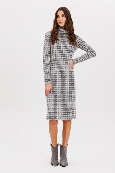 Платье трикотажное с поясом, полуприлегающий силуэт AVEEVA 5212 серое - фото 3