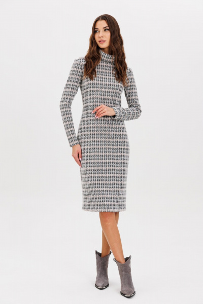 Платье трикотажное с поясом, полуприлегающий силуэт AVEEVA 5212 серое - фото 1