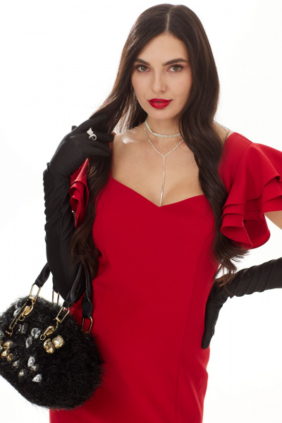 Нарядное приталенное платье из ткани плательной группы Твой имидж 2000 красный - фото 5