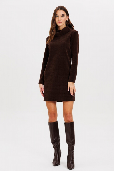 Платье трикотажное с широким поясом, демисезонное AVEEVA 5213 шоколадный - фото 5