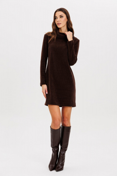 Платье трикотажное с широким поясом, демисезонное AVEEVA 5213 шоколадный - фото 1