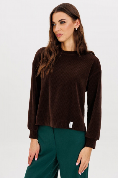 Демисезонный джемпер из мягкого трикотажа из вельвета AVEEVA 5475 шоколадный - фото 6