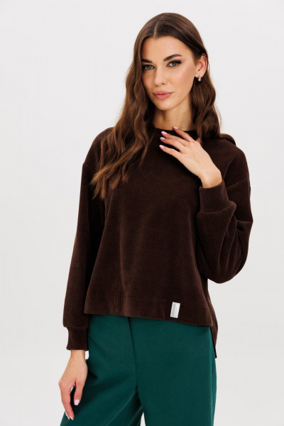 Демисезонный джемпер из мягкого трикотажа из вельвета AVEEVA 5475 шоколадный - фото 5