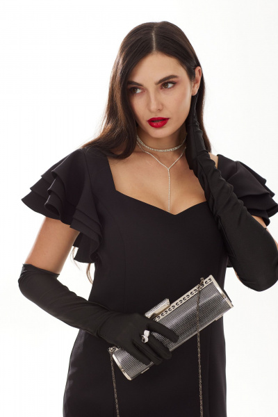 Нарядное приталенное платье из текстиля с разрезом Твой имидж 1999 черный - фото 7