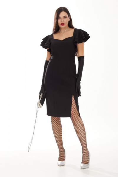 Нарядное приталенное платье из текстиля с разрезом Твой имидж 1999 черный - фото 6