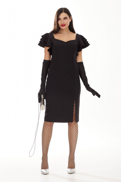 Нарядное приталенное платье из текстиля с разрезом Твой имидж 1999 черный - фото 5