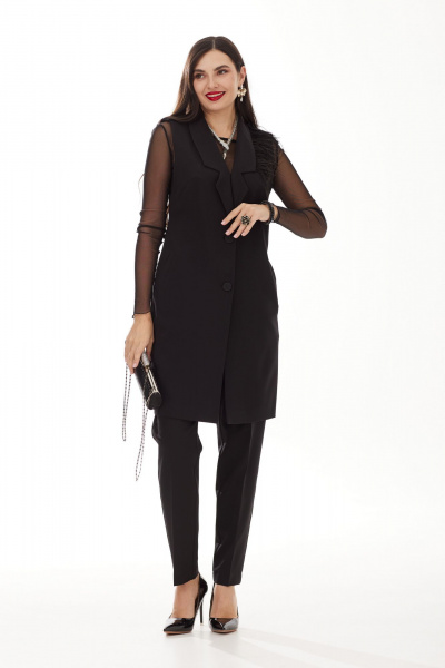 Демисезонный костюм из вискозы: жилет, брюки, декор перья Твой имидж 1876 черный - фото 5