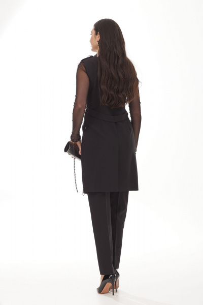 Демисезонный костюм из вискозы: жилет, брюки, декор перья Твой имидж 1876 черный - фото 2