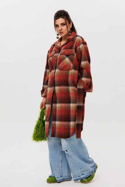 Рубашка из мягкой ткани в клетку, миди, с карманами Anelli 1338 мускатная_тыква - фото 8