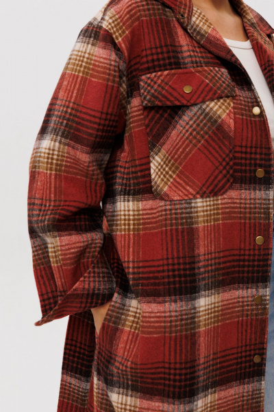 Рубашка из мягкой ткани в клетку, миди, с карманами Anelli 1338 мускатная_тыква - фото 7