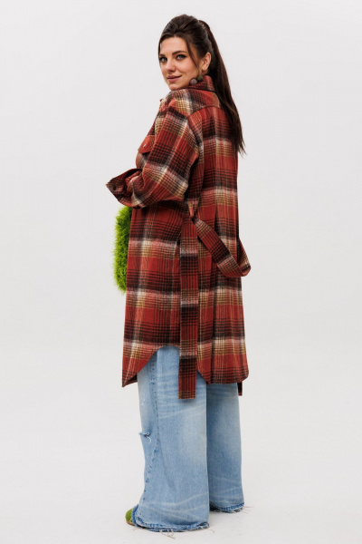 Рубашка из мягкой ткани в клетку, миди, с карманами Anelli 1338 мускатная_тыква - фото 4