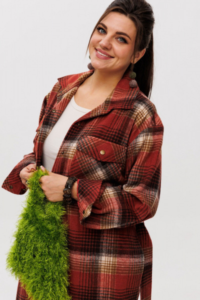 Рубашка из мягкой ткани в клетку, миди, с карманами Anelli 1338 мускатная_тыква - фото 3