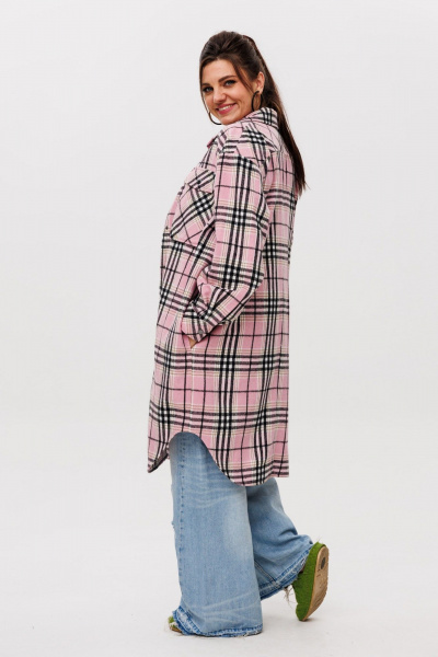 Рубашка в клетку на подкладке, с поясом, длина миди Anelli 1338 розовый_кизил - фото 7