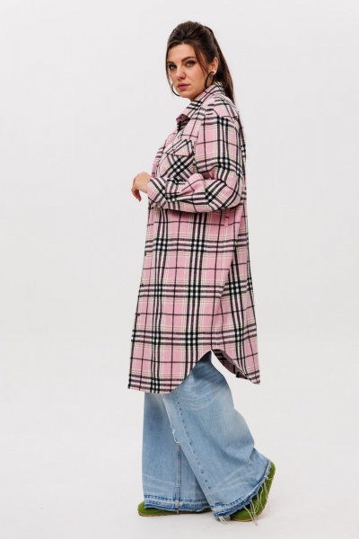 Рубашка в клетку на подкладке, с поясом, длина миди Anelli 1338 розовый_кизил - фото 4