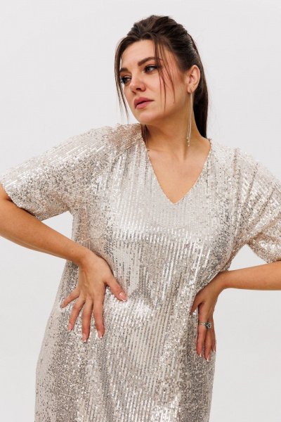 Платье из пайеток и трикотажа, V-вырез, длина Макси Anelli 1441 золотой_век - фото 2