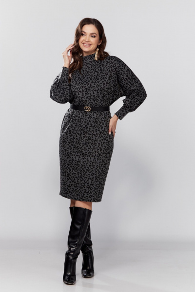 Платье свободного силуэта из трикотажа, рукав летучая мышь Verita 2330 темный_леопард - фото 4