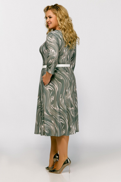 Платье из вискозы с талиевыми выточками, юбка А-силуэта Swallow 788 шалфей,принт«светлые_разводы» - фото 8