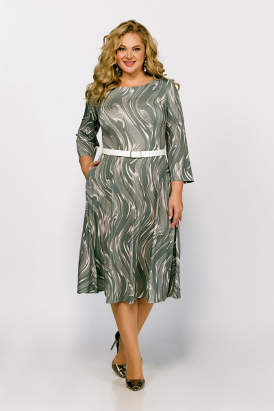 Платье из вискозы с талиевыми выточками, юбка А-силуэта Swallow 788 шалфей,принт«светлые_разводы» - фото 2