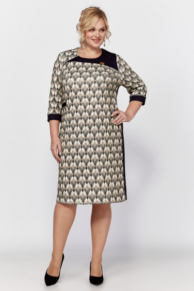 Платье из трикотажа с контрастными вставками и бочками Algranda А4028 - фото 1