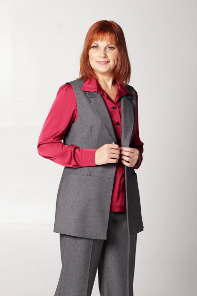 Жилет женский полуприлегающий из текстиля с карманами Соджи 586 серый - фото 5