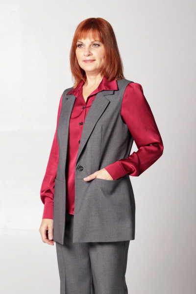 Жилет женский полуприлегающий из текстиля с карманами Соджи 586 серый - фото 4