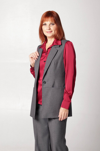 Жилет женский полуприлегающий из текстиля с карманами Соджи 586 серый - фото 1