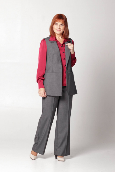 Жилет женский полуприлегающий из текстиля с карманами Соджи 586 серый - фото 2