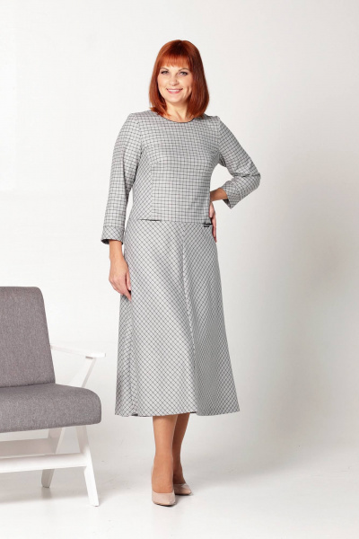 Платье с рельефами, отрезное ниже талии и клиньями Соджи 634 светло-серый - фото 6