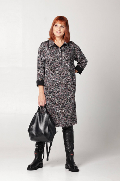 Многоуровневое платье из трикотажа с накладными карманами Соджи 635 черный - фото 1