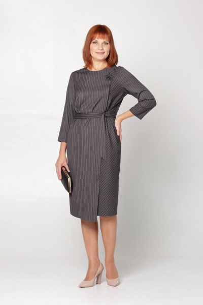 Полуприлегающее платье из текстиля с асимметричным подрезом Соджи 636 серый - фото 6