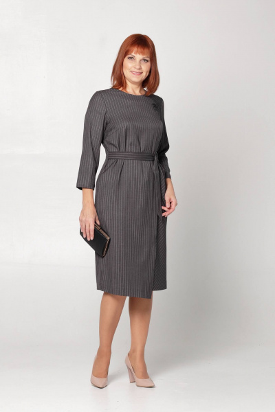 Полуприлегающее платье из текстиля с асимметричным подрезом Соджи 636 серый - фото 1