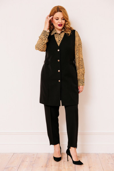 Классические брюки из костюмной ткани с эко-кожаными деталями AMUARt 1020 черный - фото 6