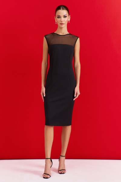 Платье с декоративным вырезом, кокеткой из сетки DILIA 0804 черный - фото 1