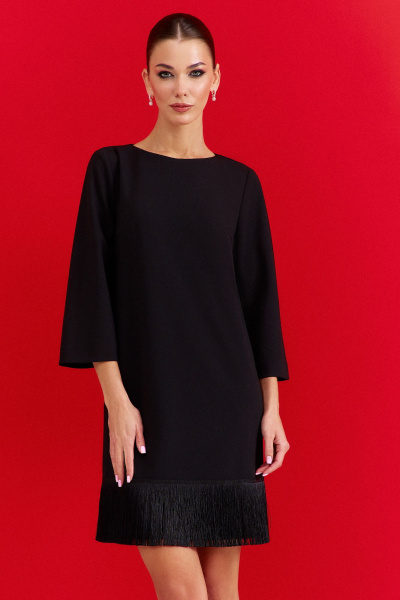 Нарядное платье с бахромой и потайной молнией DILIA 0908 черный - фото 4