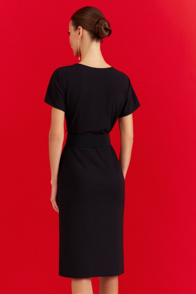 Платье нарядное полуприлегающего силуэта с поясом DILIA 0910 черный - фото 4