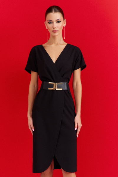 Платье нарядное полуприлегающего силуэта с поясом DILIA 0910 черный - фото 2