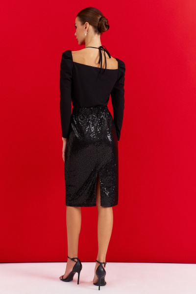 Комплект из топа и юбки из трикотажа с разрезом DILIA 0916 черный - фото 2
