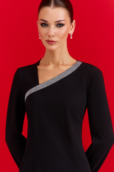 Платье с асимметричной горловиной и длинным рукавом DILIA 0917 черный - фото 2