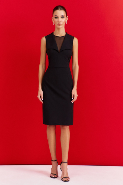 Платье нарядное с лацканами и сетчатым топом DILIA 0918 черный - фото 1