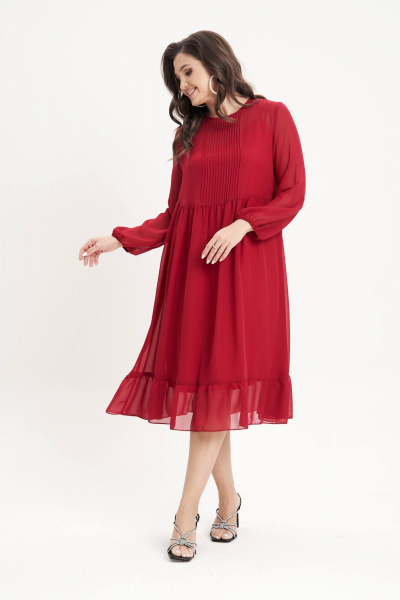 Красное платье из шифона с воланом и сборками в стиле повседневный Fantazia Mod 4771 малина - фото 6