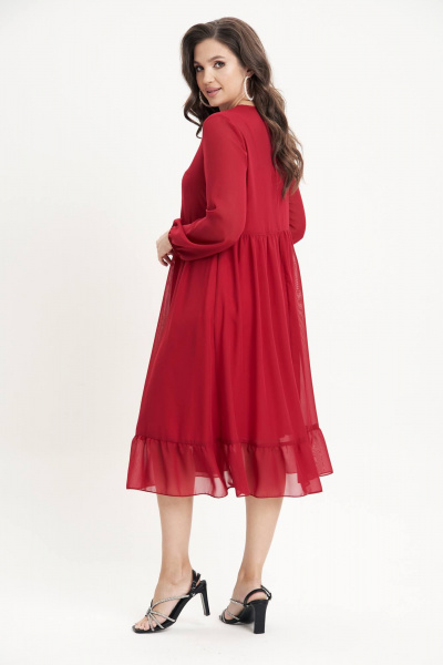 Красное платье из шифона с воланом и сборками в стиле повседневный Fantazia Mod 4771 малина - фото 5