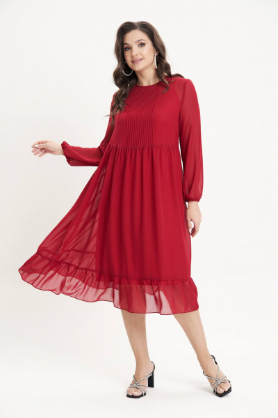 Красное платье из шифона с воланом и сборками в стиле повседневный Fantazia Mod 4771 малина - фото 2