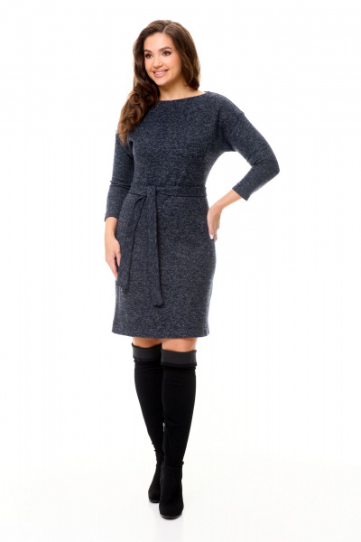 Платье полуприлегающего силуэта из буклированного трикотажа Abbi 1044 сине-серые-тона - фото 21