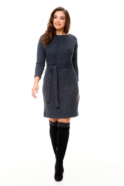 Платье полуприлегающего силуэта из буклированного трикотажа Abbi 1044 сине-серые-тона - фото 20