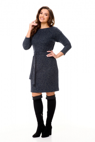 Платье полуприлегающего силуэта из буклированного трикотажа Abbi 1044 сине-серые-тона - фото 18