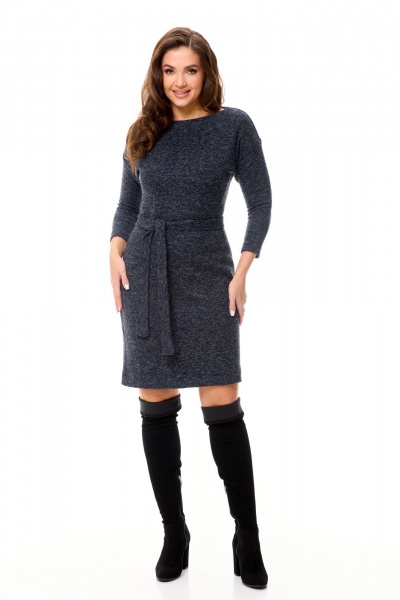 Платье полуприлегающего силуэта из буклированного трикотажа Abbi 1044 сине-серые-тона - фото 17