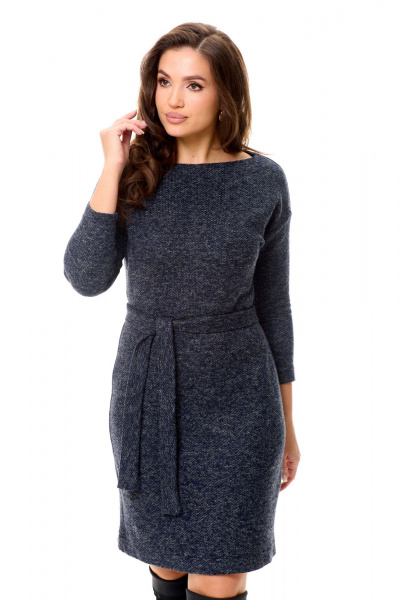 Платье полуприлегающего силуэта из буклированного трикотажа Abbi 1044 сине-серые-тона - фото 7