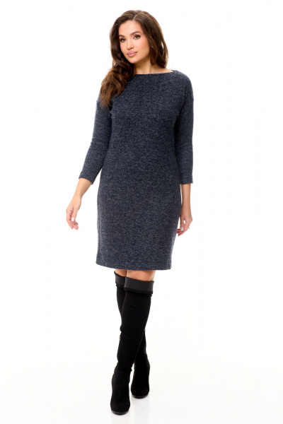 Платье полуприлегающего силуэта из буклированного трикотажа Abbi 1044 сине-серые-тона - фото 6